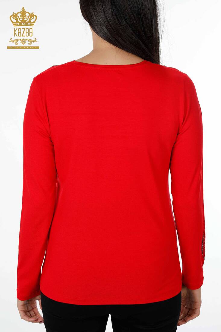 Women's Blouse Crew Neck Red - 79024 | KAZEE