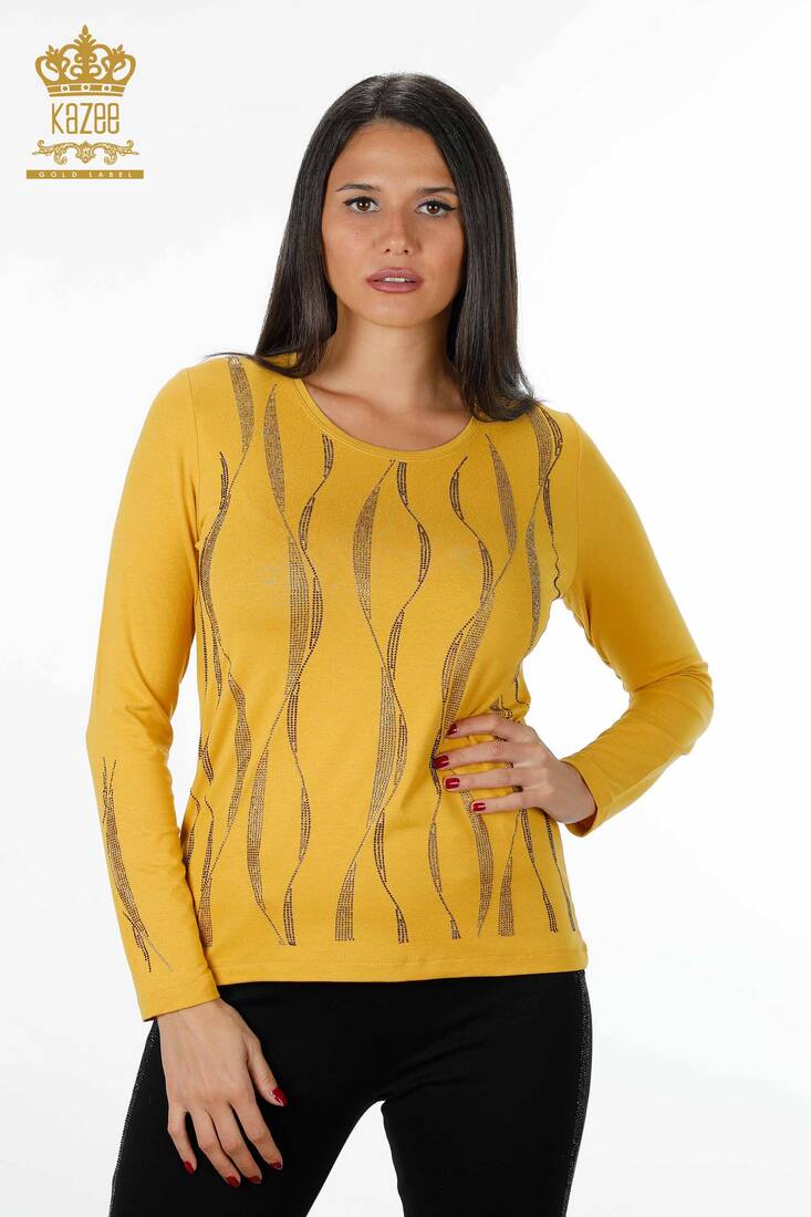 Women's Blouse Crew Neck Saffron - 79024 | KAZEE