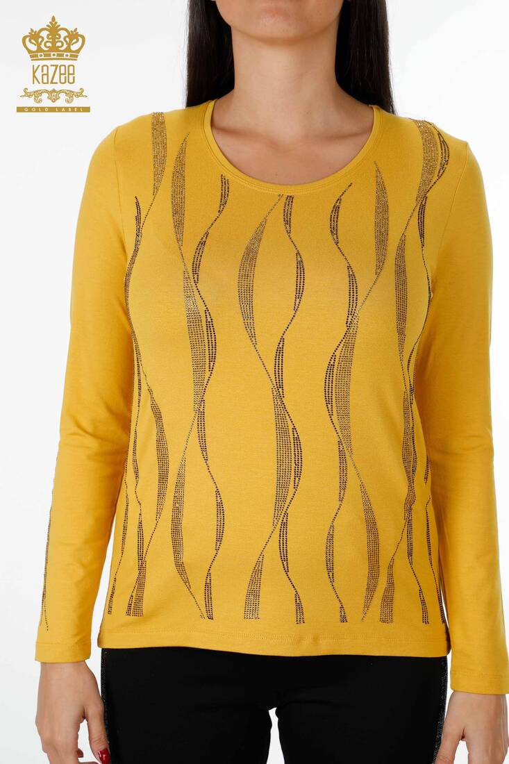 Women's Blouse Crew Neck Saffron - 79024 | KAZEE