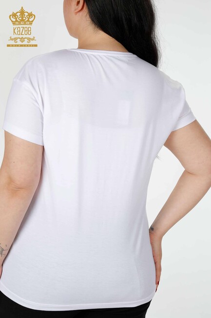 Women's Blouse Crew Neck White - 79039 | KAZEE - Thumbnail