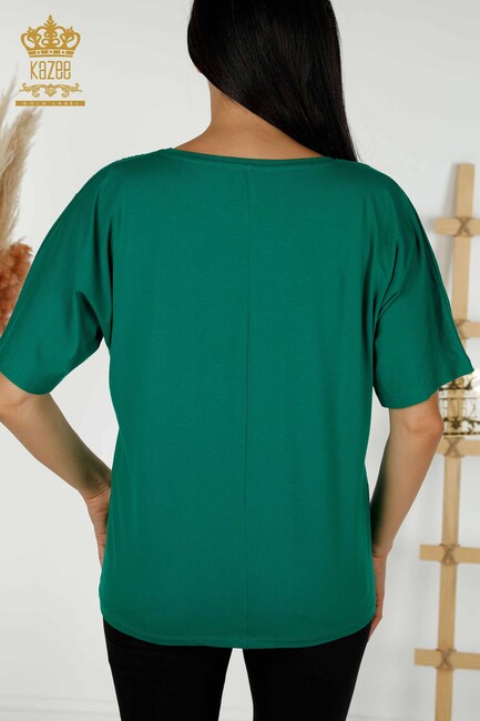 Women's Blouse Green With Floral Embroidery - 79097 | KAZEE - Thumbnail