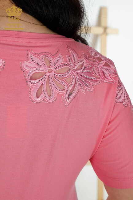 Women's Blouse Pink With Floral Embroidery - 79086 | KAZEE - Thumbnail