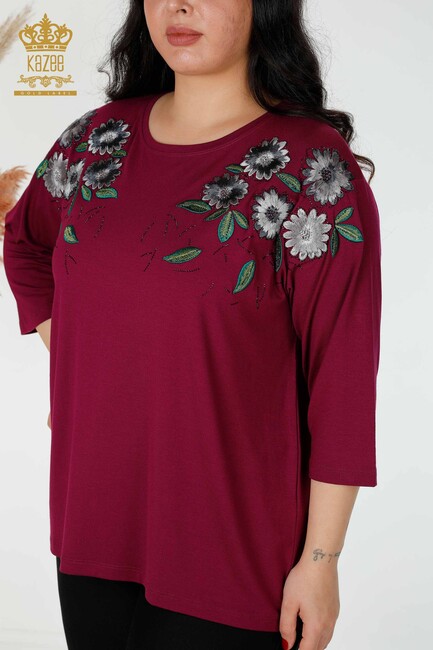 Women's Blouse Floral Embroidered Lilac - 78947 | KAZEE - Thumbnail