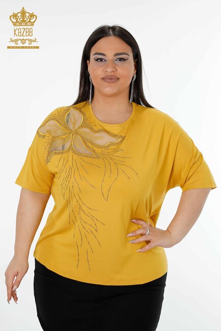 Women's Blouse Floral Tulle Detailed Saffron - 78908 | KAZEE - Thumbnail