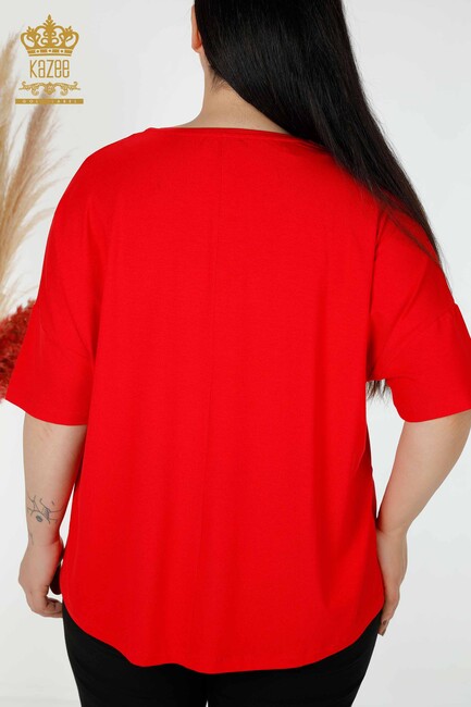 Women's Blouse Floral Tulle Detailed Red - 78908 | KAZEE - Thumbnail