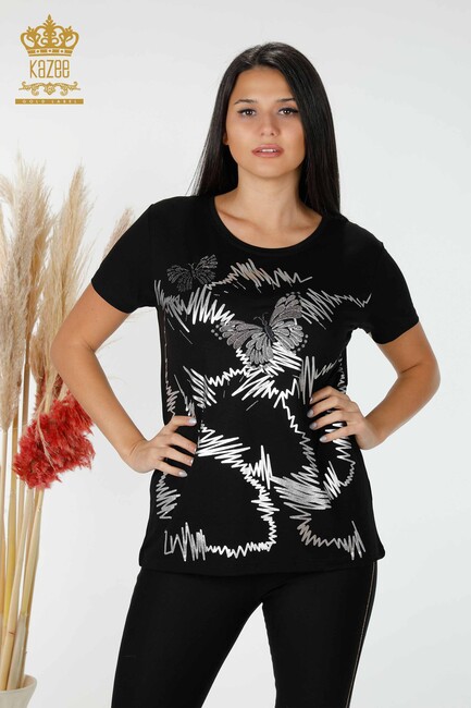 Women's Blouse Butterfly Detail Black - 78926 | KAZEE - Thumbnail