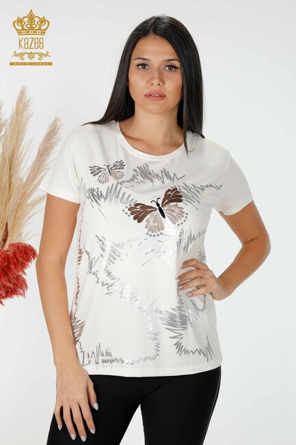 Women's Blouse Butterfly Detail Ecru - 78926 | KAZEE - Thumbnail