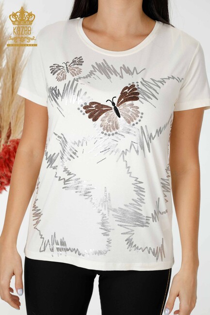 Women's Blouse Butterfly Detail Ecru - 78926 | KAZEE - Thumbnail