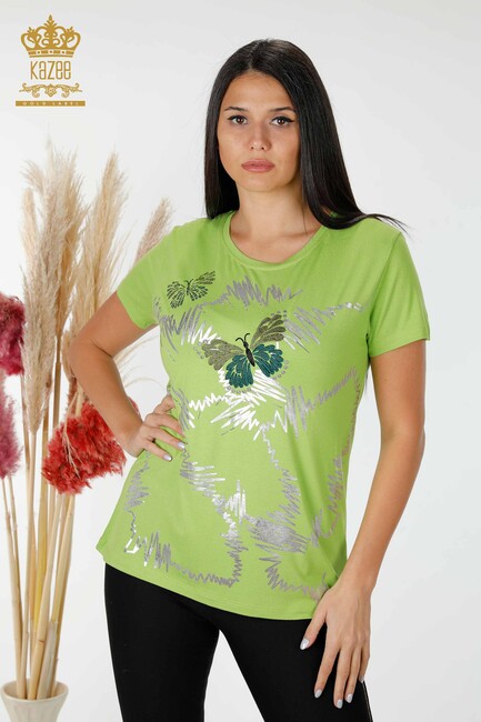 Women's Blouse Butterfly Detail Pistachio Green - 78926 | KAZEE - Thumbnail