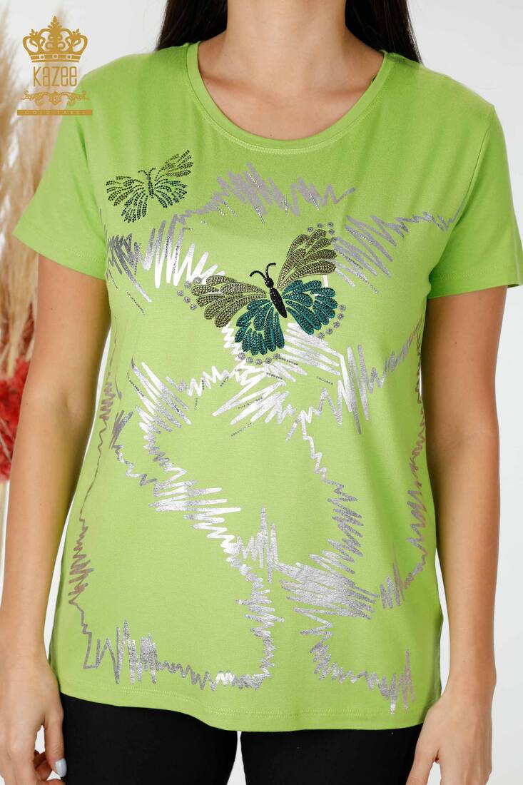 Women's Blouse Butterfly Detail Pistachio Green - 78926 | KAZEE