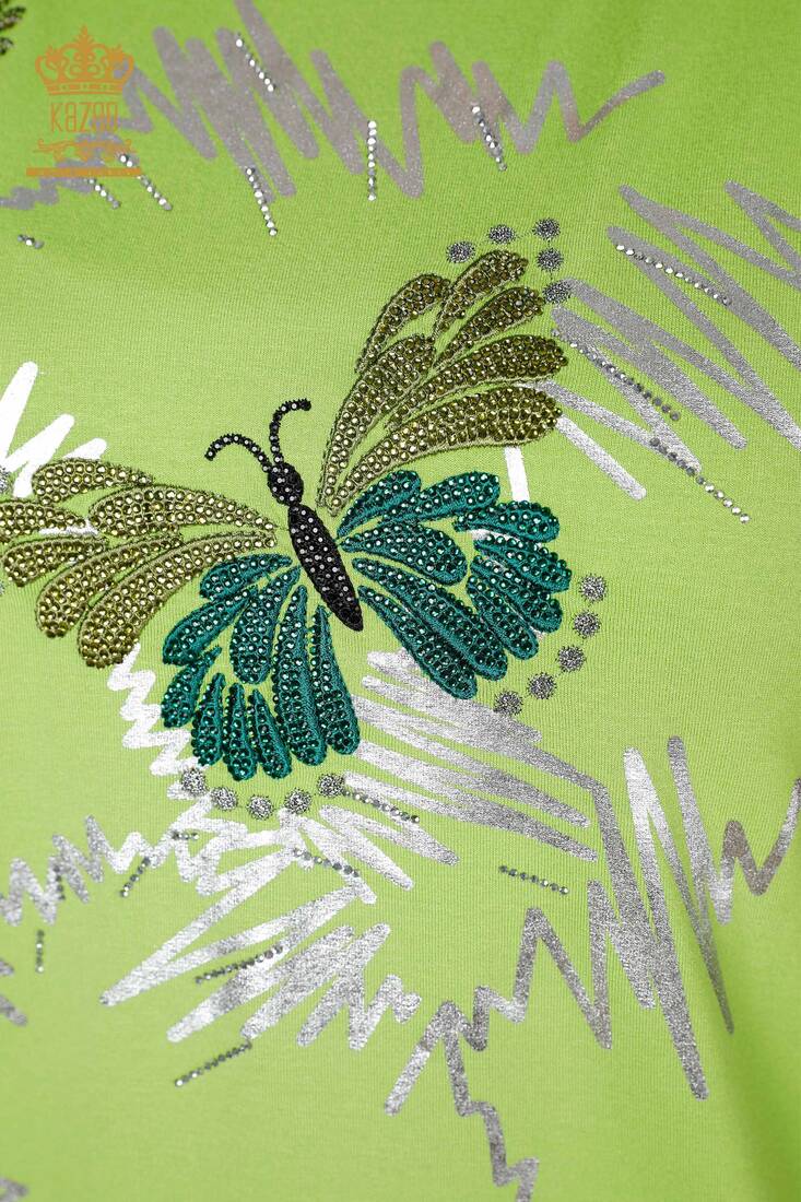 Women's Blouse Butterfly Detail Pistachio Green - 78926 | KAZEE