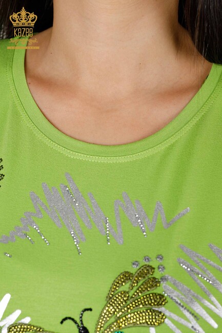 Women's Blouse Butterfly Detail Pistachio Green - 78926 | KAZEE - Thumbnail