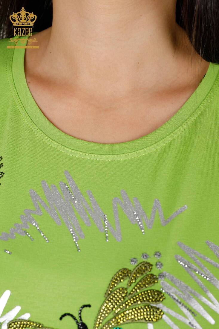 Women's Blouse Butterfly Detail Pistachio Green - 78926 | KAZEE