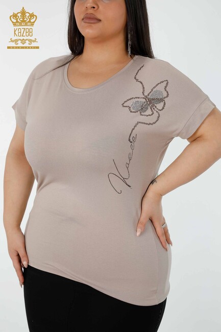 Women's Blouse Butterfly Pattern Beige - 78956 | KAZEE - Thumbnail