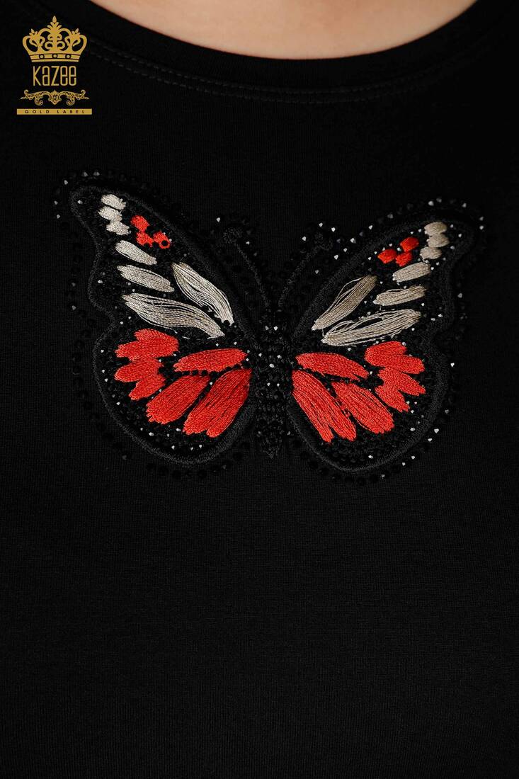 Women's Blouse Butterfly Pattern Black - 77901 | KAZEE