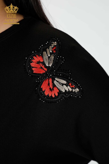 Women's Blouse Butterfly Pattern Black - 77901 | KAZEE - Thumbnail