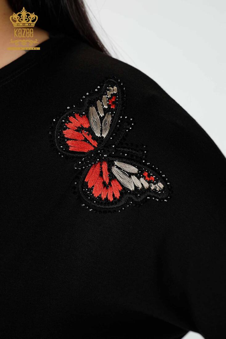 Women's Blouse Butterfly Pattern Black - 77901 | KAZEE