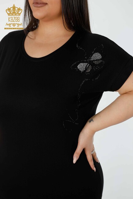 Women's Blouse Butterfly Pattern Black - 78956 | KAZEE - Thumbnail