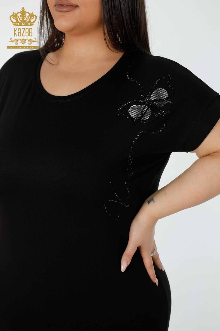 Women's Blouse Butterfly Pattern Black - 78956 | KAZEE