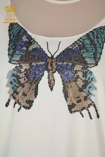 Women's Blouse Butterfly Patterned Ecru - 79103 | KAZEE - Thumbnail