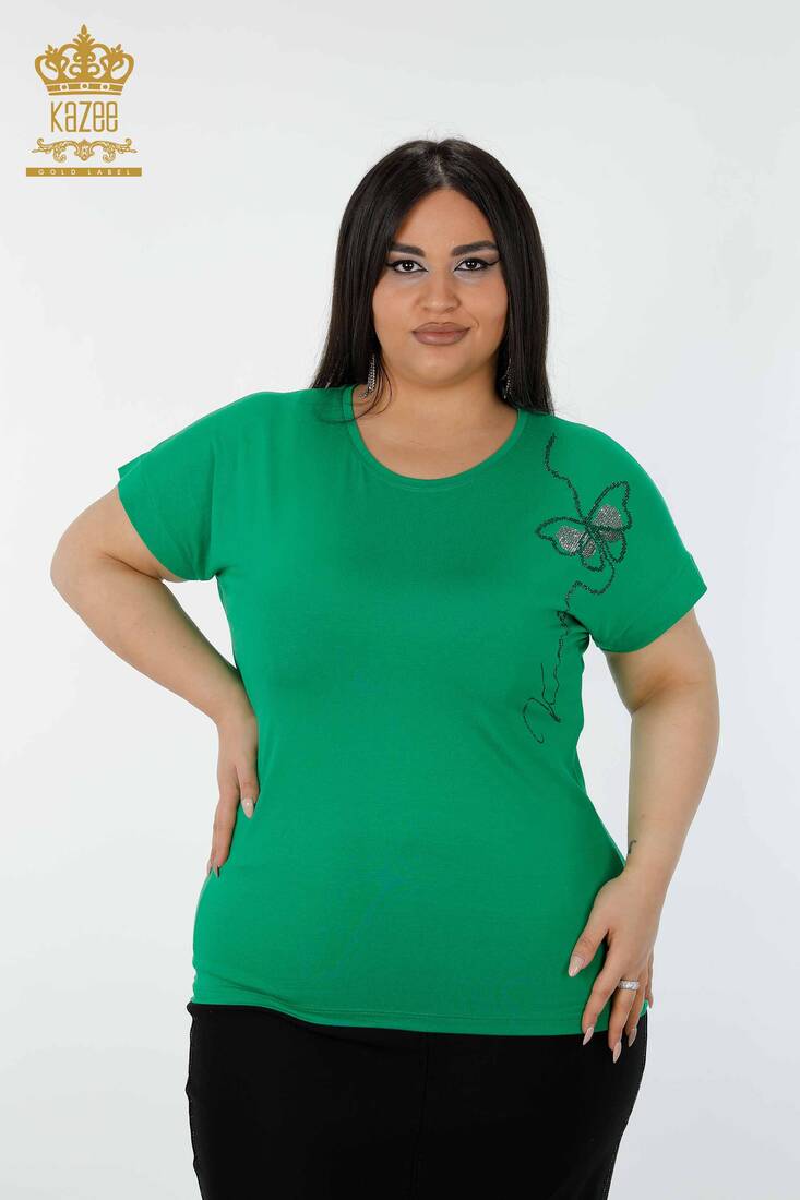 Women's Blouse Butterfly Pattern Green - 78956 | KAZEE