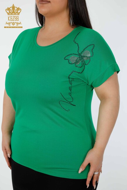 Women's Blouse Butterfly Pattern Green - 78956 | KAZEE - Thumbnail