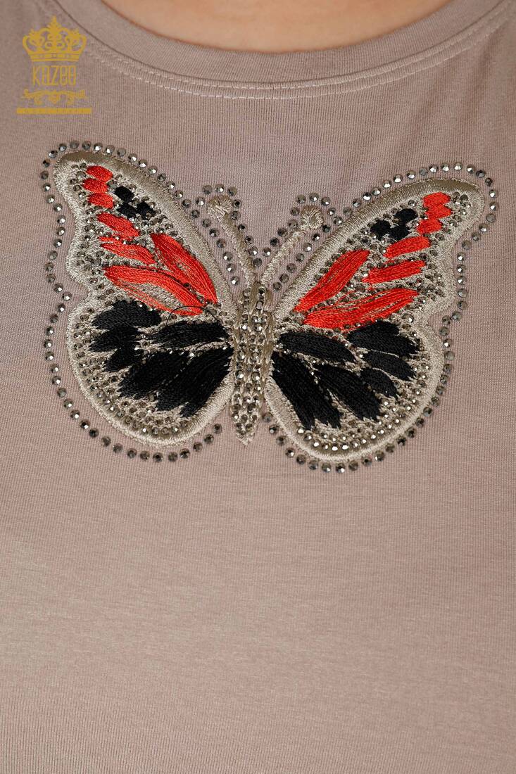 Women's Blouse Butterfly Patterned Mink - 77901 | KAZEE