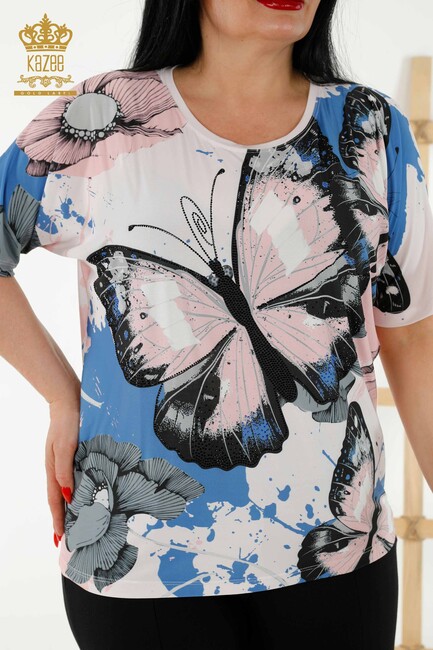 Women's Blouse Butterfly Patterned Powder - 77900 | KAZEE - Thumbnail