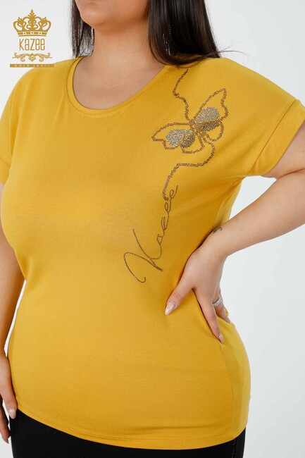 Women's Blouse Butterfly Patterned Saffron - 78956 | KAZEE - Thumbnail