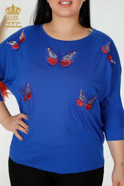 Women's Blouse Butterfly Patterned Saks - 77901 | KAZEE - Thumbnail