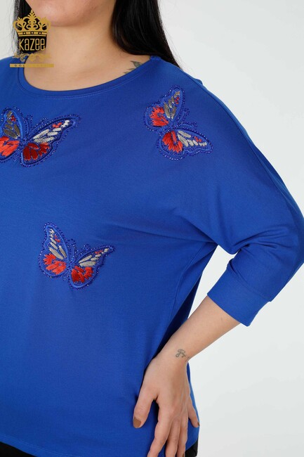 Women's Blouse Butterfly Patterned Saks - 77901 | KAZEE - Thumbnail