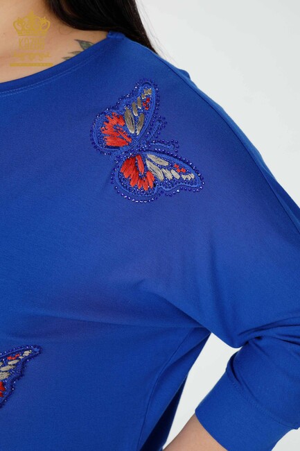 Women's Blouse Butterfly Patterned Saks - 77901 | KAZEE - Thumbnail