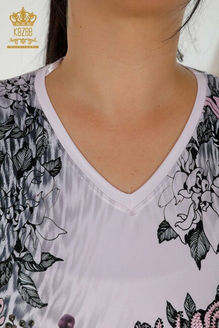 Women's Blouse Butterfly Print Pink - 12026 | KAZEE - Thumbnail