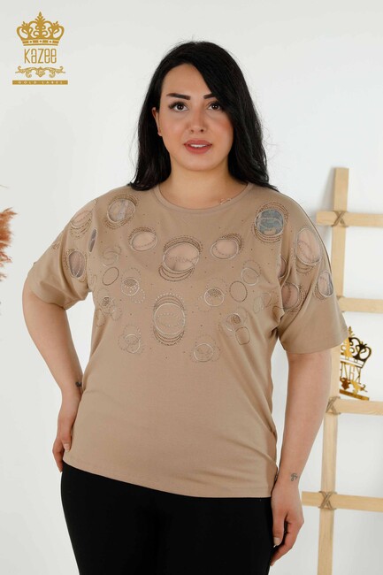 Women's Blouse Circle Pattern Beige - 79094 | KAZEE - Thumbnail