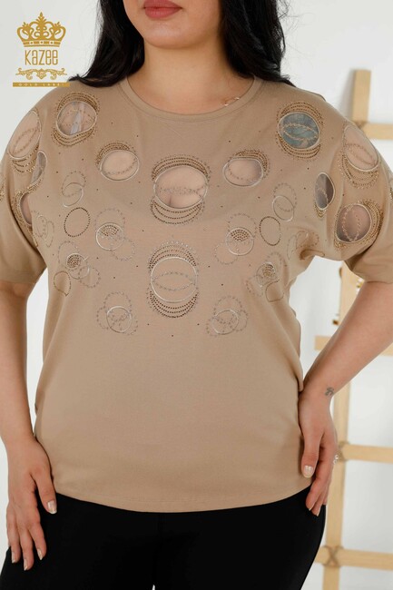 Women's Blouse Circle Pattern Beige - 79094 | KAZEE - Thumbnail