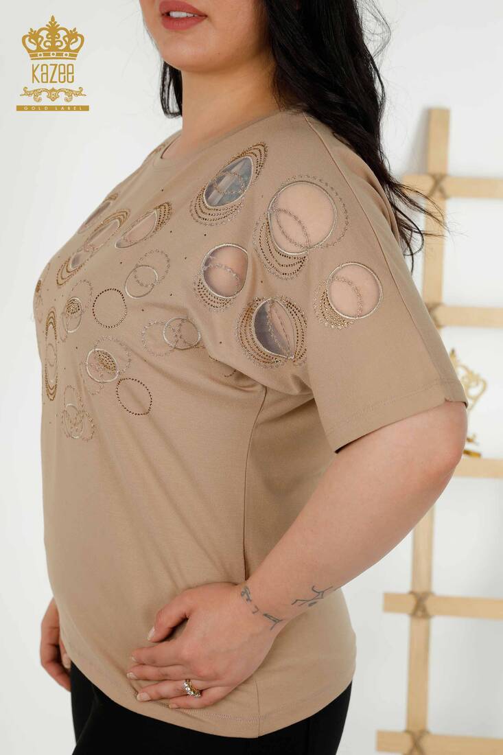 Women's Blouse Circle Pattern Beige - 79094 | KAZEE