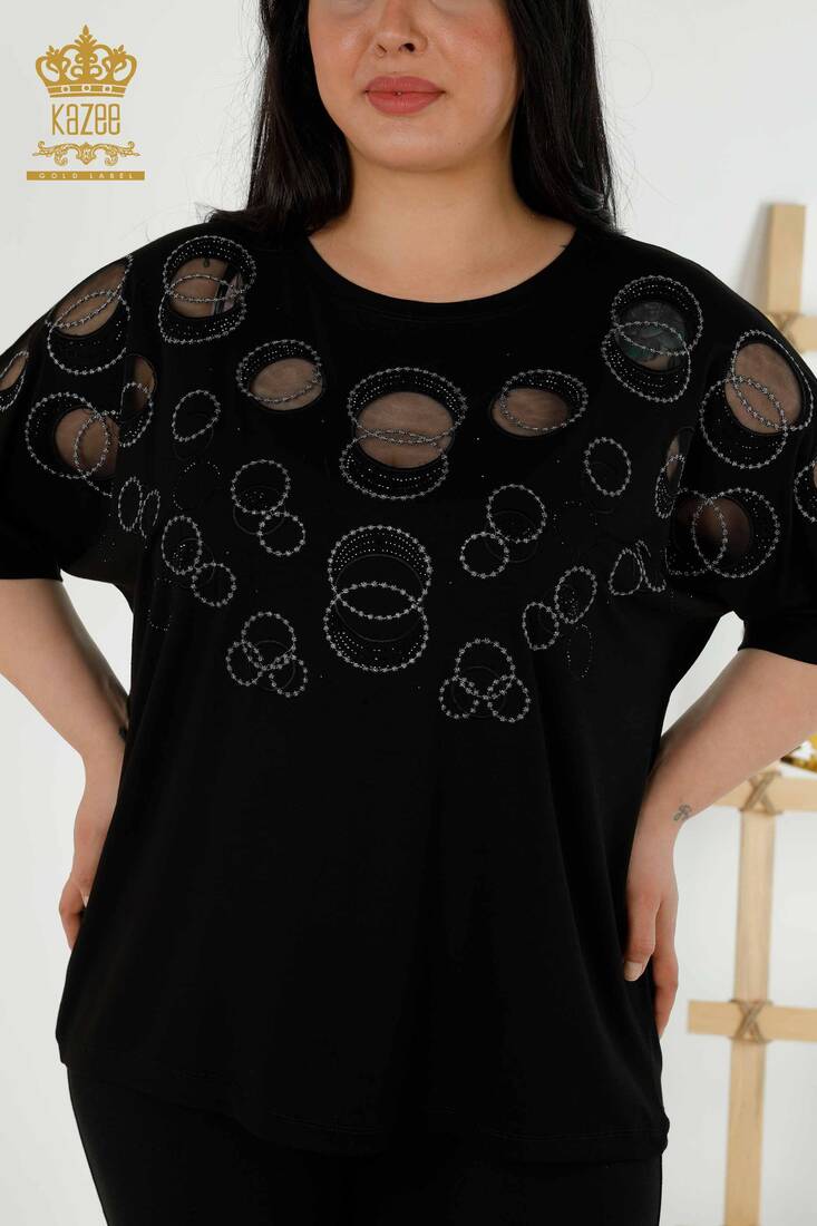 Women's Blouse Circle Pattern Black - 79094 | KAZEE