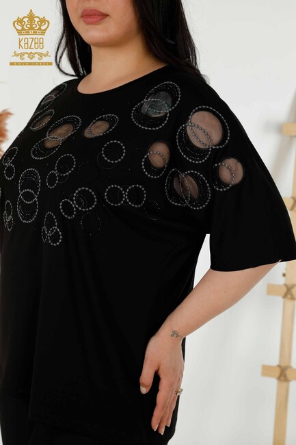 Women's Blouse Circle Pattern Black - 79094 | KAZEE - Thumbnail