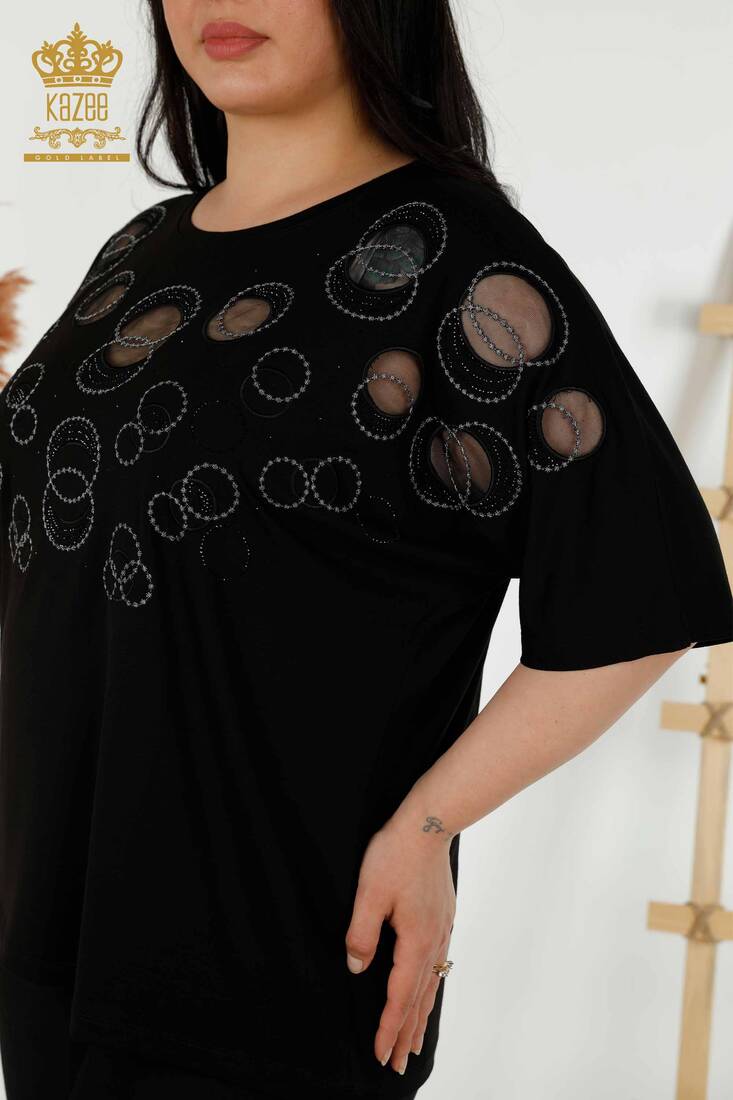 Women's Blouse Circle Pattern Black - 79094 | KAZEE