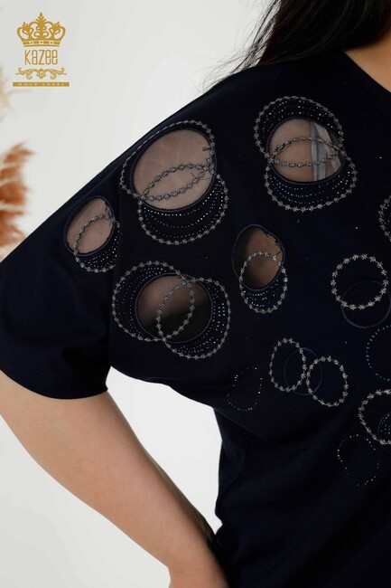 Women's Blouse Circle Pattern Navy Blue - 79094 | KAZEE - Thumbnail