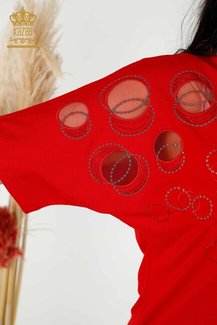 Women's Blouse Circle Pattern Red - 79094 | KAZEE - Thumbnail