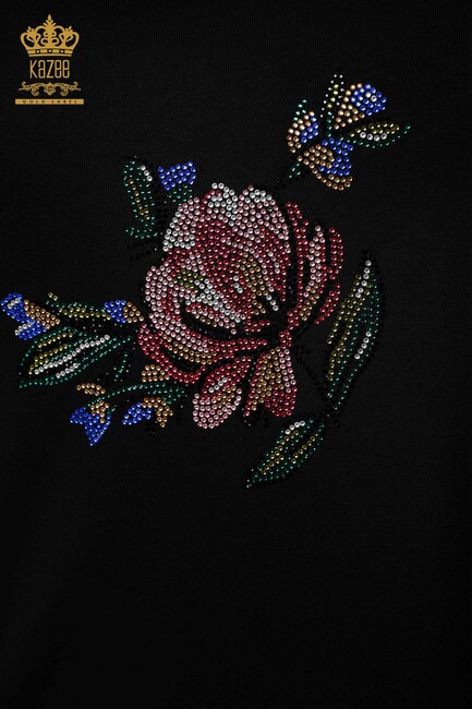 Women's Blouse Colored Stone Embroidered Black - 78965 | KAZEE - Thumbnail