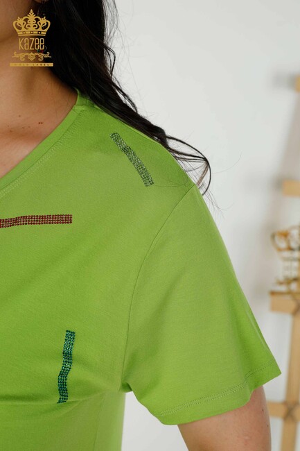 Women's Blouse Colored Stone Embroidered Green - 79365 | KAZEE - Thumbnail