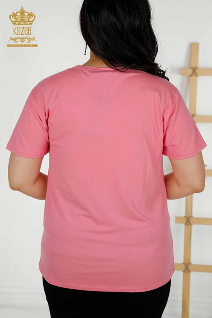 Women's Blouse Colored Stone Embroidered Pink - 79365 | KAZEE - Thumbnail