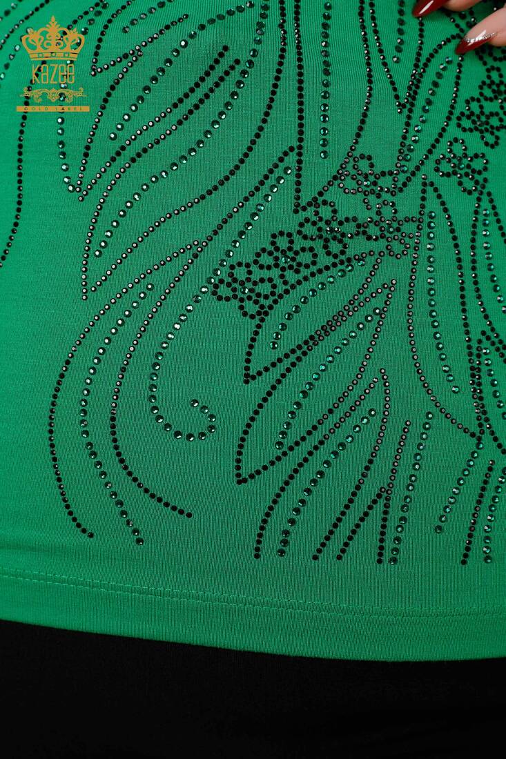 Women's Blouse Crystal Embroidered Green - 79020 | KAZEE