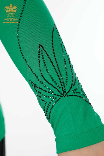 Women's Blouse Crystal Embroidered Green - 79020 | KAZEE - Thumbnail