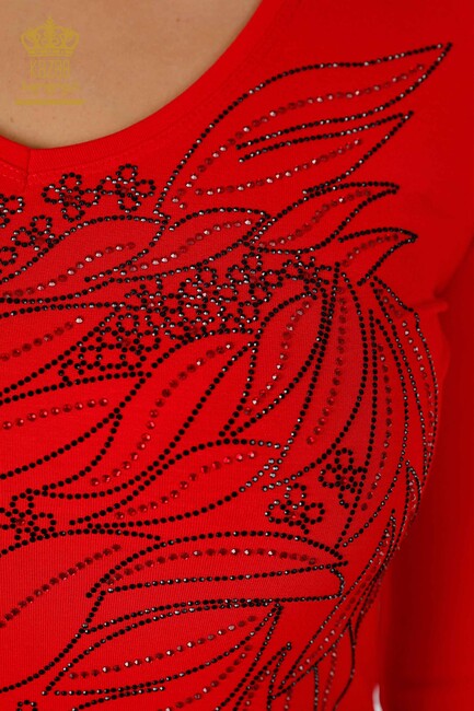 Women's Blouse Crystal Embroidered Red - 79020 | KAZEE - Thumbnail