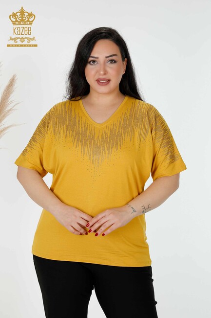 Women's Blouse Crystal Embroidered Saffron - 77938 | KAZEE - Thumbnail