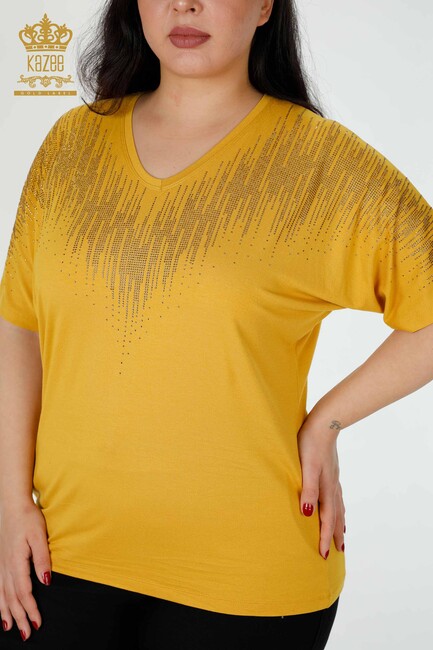 Women's Blouse Crystal Embroidered Saffron - 77938 | KAZEE - Thumbnail