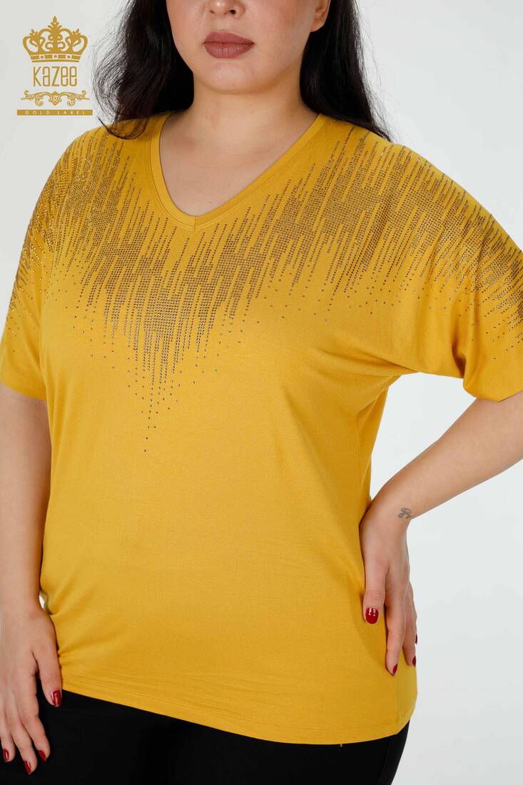 Women's Blouse Crystal Embroidered Saffron - 77938 | KAZEE